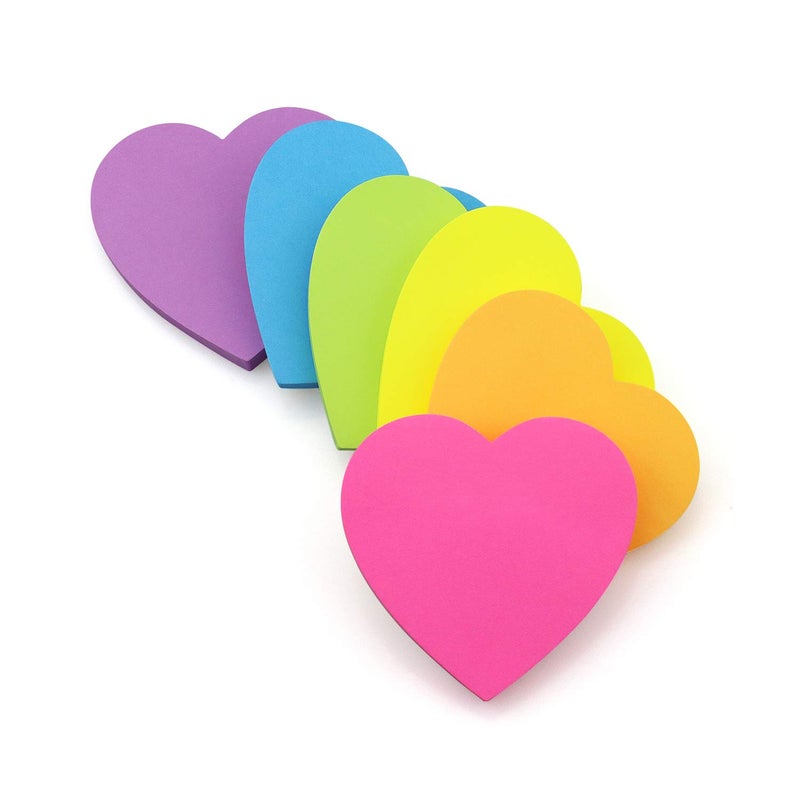 SIMONA Heart Shape Sticky Notes 6 Color Bright Colorful Sticky Pad 75 Sheets/Pad Self-Sticky Note Pads - Image 3